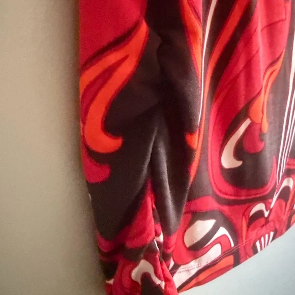 Chico's retro Red/Orange Patterned 3/4 sleeve Blouse ruched waist size 3 (XL) - Picture 4 of 8
